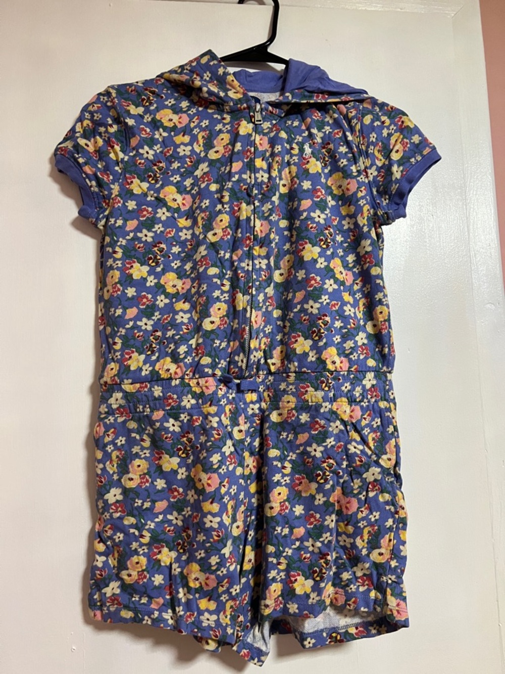 Ralph Lauren Girls Floral Short Sleeve Hooded Romper - XL(16)